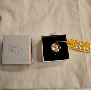 NWT Invicta Angel Crystal Ring Watch - Pink Dial